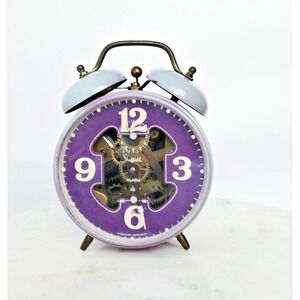 Vintage 1960s Sheffield Twin Bell Alarm Clock Purple Blue West Germany MCM Decor